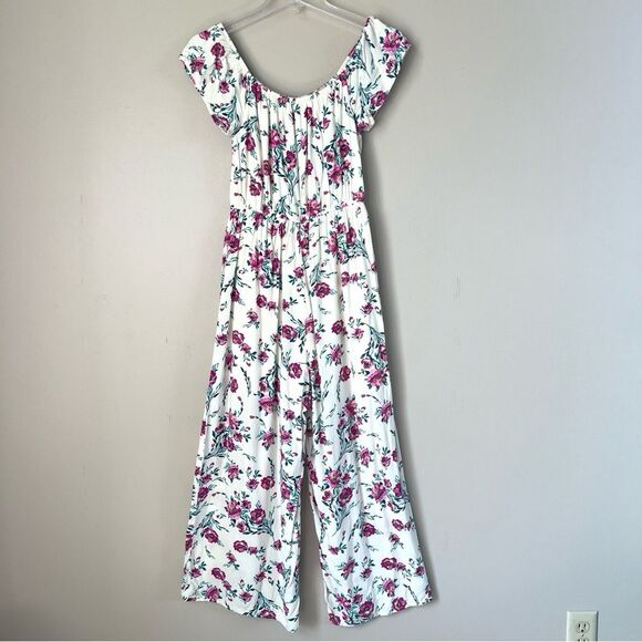 Miami Ankle Wide Leg On Off Shoulder Floral Boho Whimsy Pantsuit Jumpsuit SZ M - Picture 1 of 10
